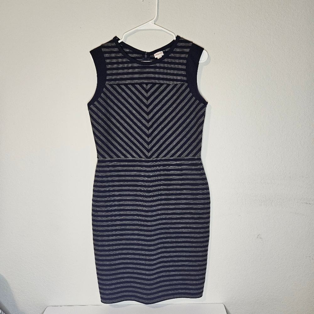 Gray and blue zig-zag sleeveless Merona midi dress Size Medium Back Zip Bodycon